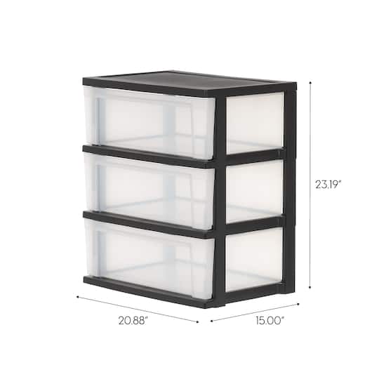 IRIS® 29qt. Black & Clear Wide 3-Drawer Chests, 2ct.